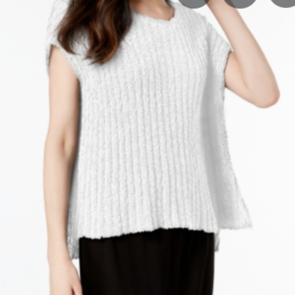 Eileen Fisher White Bateau Neck Poncho Sweater, Sz M, Organic Cotton Rail, NWT